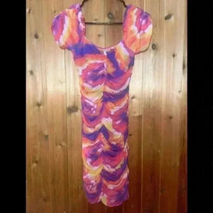 Urban Outfitters Ruched Watercolor Stretchy Tie Dye Mini Dress Size Medium